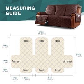Ruaozz Waterproof Recliner Sofa Cover 1-Piece Couch Covers for Reclining Couches Reclining Sofa Cover Washable Furniture Protector with Elastic Straps Pocket for Kids, Pets (Coffee, 3 Seater)