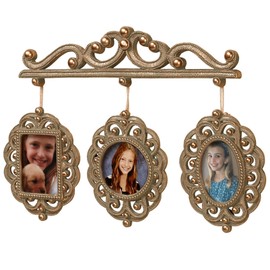 Radiant Bead Triple Photo Frame Aged Gold