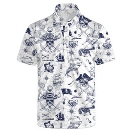 Pirate Golf Polo Shirts for Men Moisture Wicking Quick Dry Mens Golf Shirts 4-Way Stretch Polo Short Sleeve