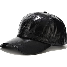YeeHeen Baseball Cap for Women Men Shiny PU Leather Sun Hats Adjustable Hip Hop Rock Punk Hats Black