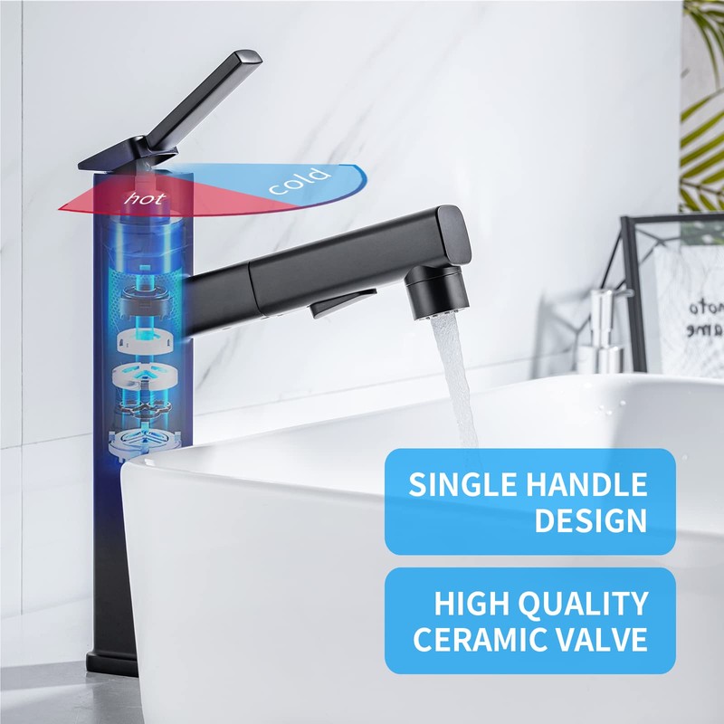 HANLIAN Single Handle Pull Out Bathroom Vessel Sink Faucet with