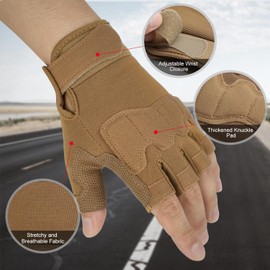 FIORETTO Fingerless Gloves for Airsoft Shooting Half Finger Hunting Hiking Cycling Driving Motorcycle Climbing Work Gloves, Sand XXL