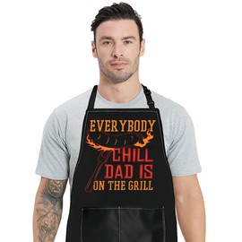 WZMPA Dad BBQ Apron With Pockets Dad Gift For Dad Everybody Chill Dad Is On The Girll, Chill Dad is Grill