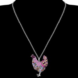 DUOWEI Enamel Elegant Chicken Rooster Necklace Sparkly Colorful Rhinestone Animals Pendant Jewelry for Women Teens Novelty Gifts purple