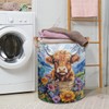 Highland Cow Flower Mountain Large Round Laundry Basket Collapsible Laundry