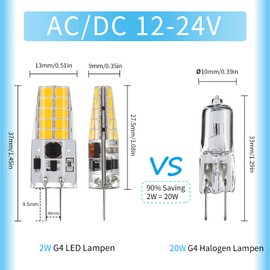 G4 LED Bulbs, AC/DC 12-24 V G4 LED Bulbs, 250 lm, Natural White 4000 K, No Flickering LED Bulb, 2 W Replaces 20 W Halogen Bulbs, Small LED Pin Base Lamps, for Cooker Hood for the Kitchen, Pack of 10