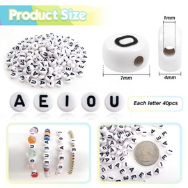 TOAOB 200pcs Vowel Letter Beads 7mm Round Acrylic Alphabet White Beads with Black Word A E I O U for Necklace Bracelet Jewellery Making