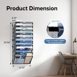 JMHUD 10 Tier Wall Hanging File Organizer, Paper Folder Holder Wall Mounted, Metal Mail Sorter for Office Home School, Black 2 Pack