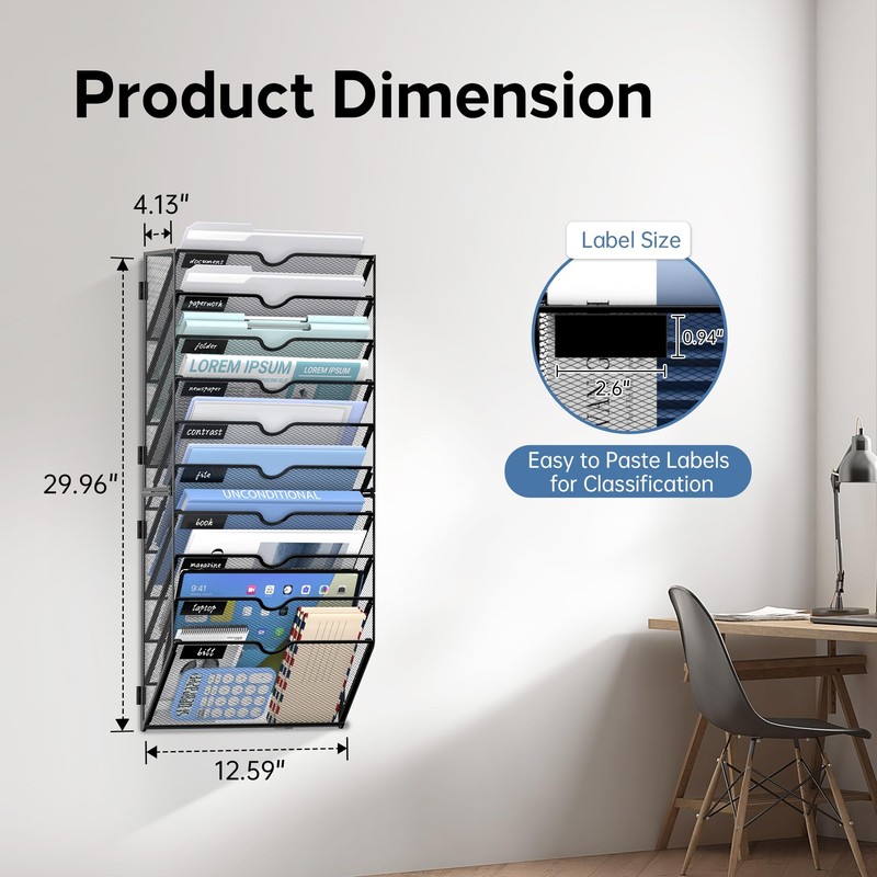 JMHUD 10 Tier Wall Hanging File Organizer, Paper Folder Holder
