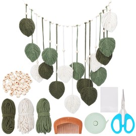 ORIGACH DIY Macrame Leaf Wall Hanging Kit Green Leaves Tapestry Boho Macrame Kit for Adults Beginner Handmade Macrame Chic Wall Decor for Nursery Living Room Bedroom