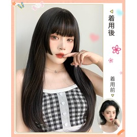 knnzk Long Black Hair Full Wig, Princess Cut, Straight Lolita, Cosplay Wig, Small Face, Natural, Heat Resistant, Harajuku Style, Net Included