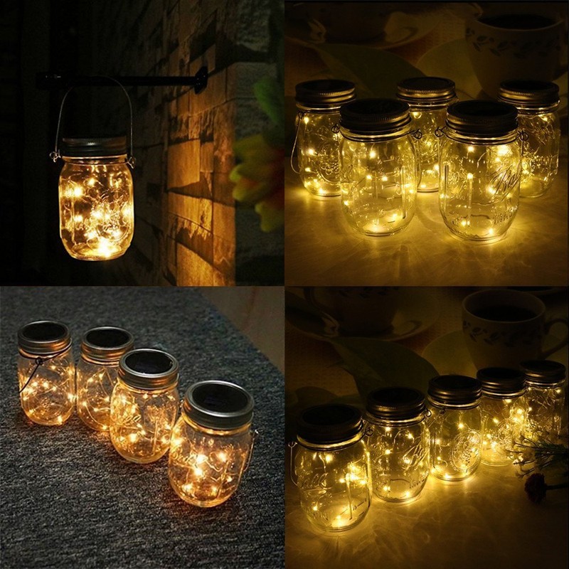 CHBKT 4-Pack Solar-powered Mason Jar Lights (Mason Jar / Handle