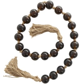Deco 79 Glass Handmade Round Beaded Garland with Tassel with Knotted Brown Jute, 45" x 1" x 1", Dark Brown