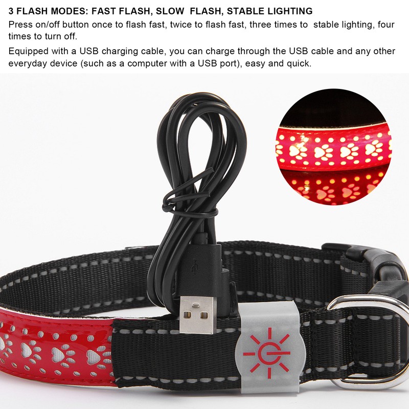 LED Pet Adjustable Collar USB Rechargeable Soft Dog Lighting Night