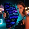 TRENDBOX Large Folding Hand Fan, UV Glow Fan for Rave,