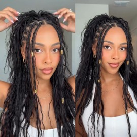 Goddess Knotless Braids Crochet Human Hair Loose Wave Boho Box Braids with Human Hair Curls Pre-looped Crochet Braids Synthetic Braids with Human Hair Curly for Black Women 14 Inch 120 Strands