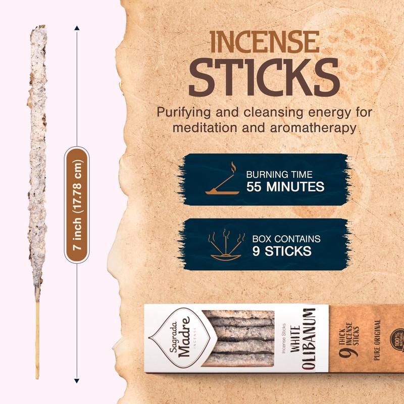 White Incense Sticks 9 Sticks 17cm 100% Natural Handmade