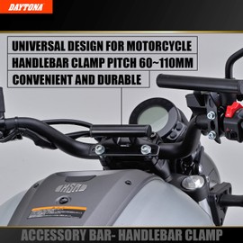 DAYTONA Motorcycle 7/8" Handlebar Mount Bar - Black Clamp for Smartphone, GPS, GoPro, Accessories - Durable & Adjustable Motorbike Accessory Holder