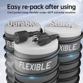 PlugSaf PlugSaf 2 Pack of 3Ft Black Outdoor Extension Cord 16/3 Gauge Waterproof, Cold Weatherproof -58°F, Flame Retardant, Flexible 3 Prong Electric Cord for Lawn Office,13A 1625W 16AWG SJTW, ETL Listed