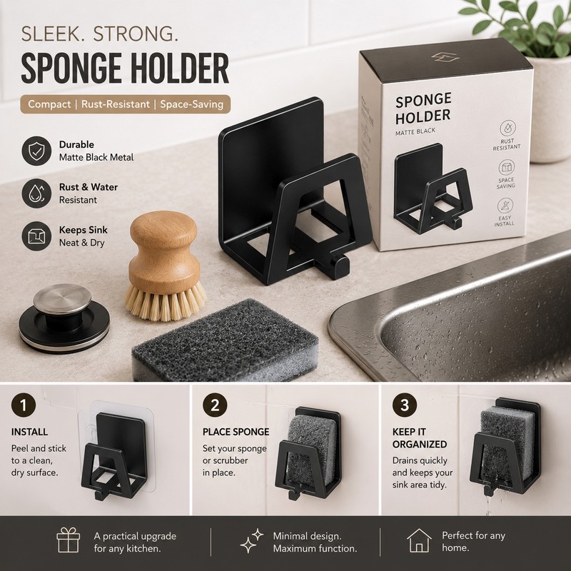 Kitchen Sink Sponge Holder for Counter Organization – Metal Sink