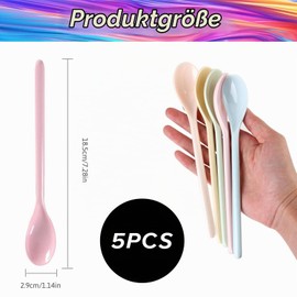 Pack of 5 plastic spoons, long spoons, plastic egg spoons, long plastic, colourful, plastic spoon, melamine ice cream spoon, colour long jam spoon, soup spoon, shatterproof, colourful, dessert coffee spoon