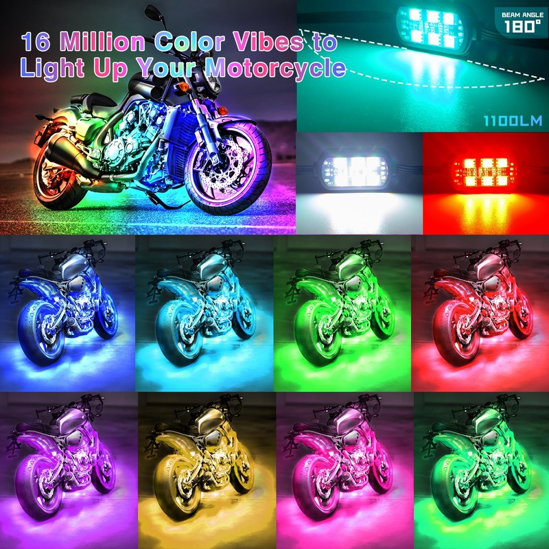 16Pods Motorcycle LED Lights Kits with Brake Turn Signal, Motorcycle