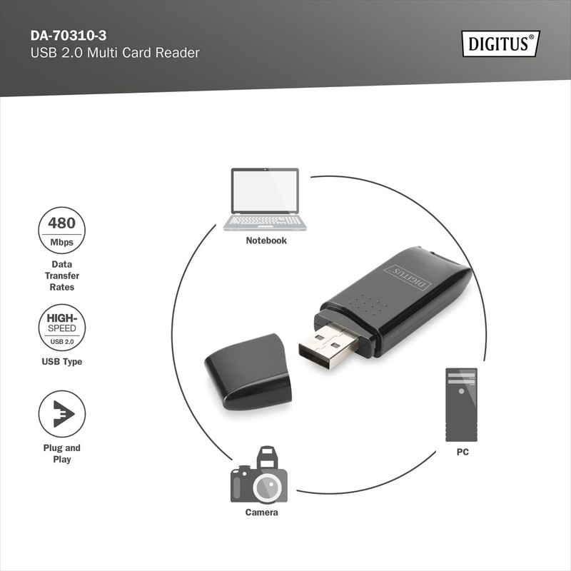 Assmann DIGITUS DA-70310-3 USB 2.0 Multi Card Reader Black