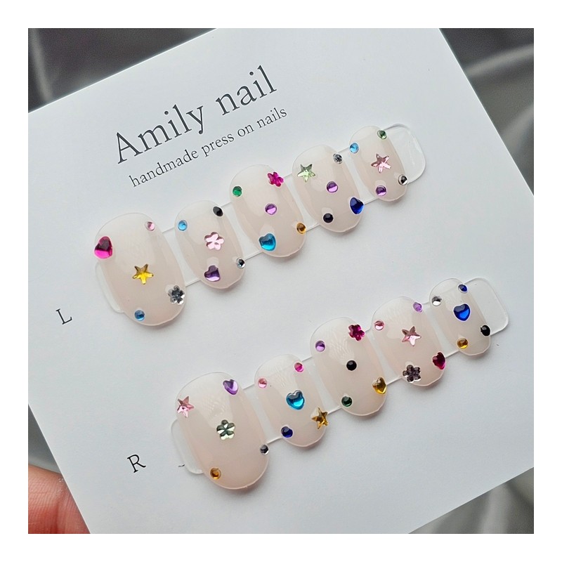 Cutie Gemstone [Handmade Nail Tips] Emily Nail - Long Square