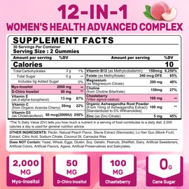 Inositol Gummies for Women + Chasteberry, Myo-Inositol & D-Chiro Inositol 2000mg + 50mg Ideal 40:1 Ratio with Methylated B12 & Folate, Choline, Magnesium, Vitamin D3 for Overall Health, Pack of 2