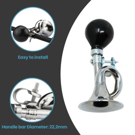Laxzo ® Retro Bike Horn, Classic Bugle Hooter Loud Air Horn with Black Squeeze Bulb, Vintage Metal Design, Easy Handlebar Mount, Bicycle Accessories, Perfect for Adults & Kids