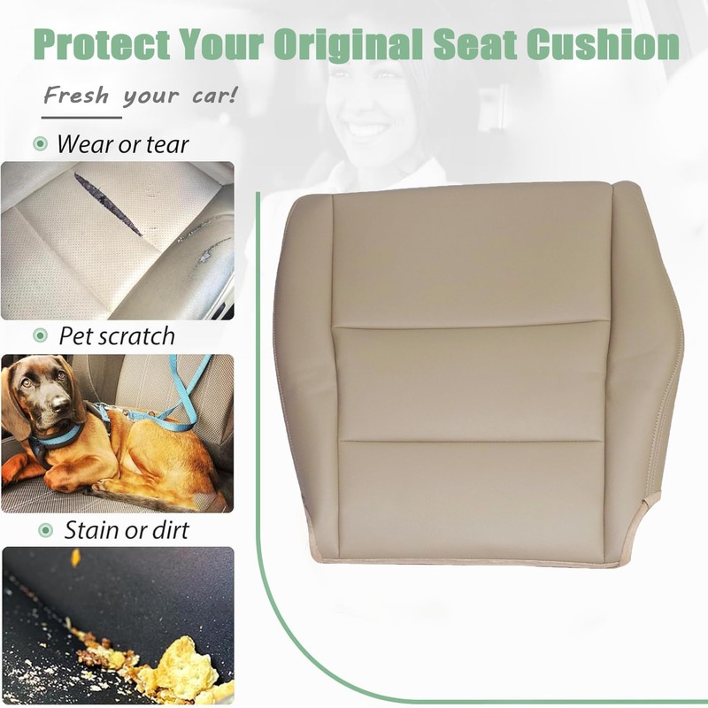 Priprilod Tan Leather Driver Side Bottom Replacement Seat Cover Compatible
