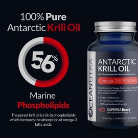 100% Pure Organic Krill Oil 1000mg, 60-Day, Omega 3, Highest Concentration 56% Phospholipids, Wild Caught, Sustainable Traceable Antarctic SuperbaBoost, Astaxanthin, Heart, Skin Care, No Fish Oil
