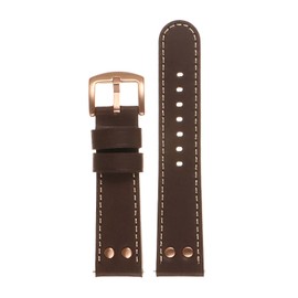 DASSARI Aviator Pilot Leather Quick Release Watch Band Strap with Rose Gold Rivets & Buckle - Brown - 22mm