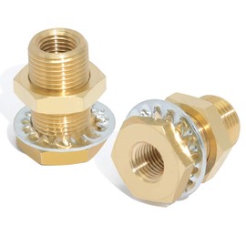 Boeray 2pcs Bulkhead Brass Pipe Fitting 1/2 Inch NPT Female Thread to 1/2 Inch NPT Female Thread Bulkhead Coupling Bulkhead Tank Fitting Frame Hose Connector