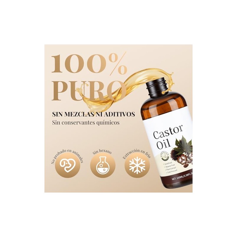 2PCS Aceite de Ricino Puro,Castor Oil para Cuidado de Cabello