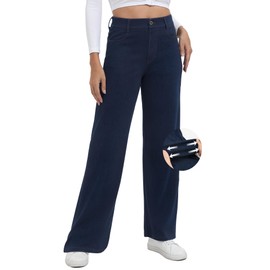 TONIRY Wide Leg Jeans for Women High Waisted, Stretchy Pull On Baggy Denim Pants Casual Trendy Straight Fit Trousers Comfortable and Stylish for Everyday Wear Dark Blue