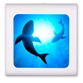 Plug in Dimmable LED Night Light with Dusk to Dawn Auto Sensor, Adjustable Brightness, Warm Light, Auto On-Off Nightlight for Bathroom, Hallway, Nursery, Bedrooms - Circling Sharks