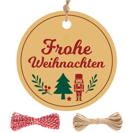 jijAcraft Merry Christmas Kraft Paper Gift Tags: 6 cm Round Gift Tags Pack of 100 Merry Christmas Paper Labels Tags with String for Christmas Tree Party Decoration