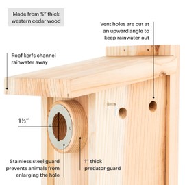 WHITEHORSE Bird Houses for Outside - Weatherproof Bird House for Outdoors - Cedar Bluebird House Built to NABS Specs - Nest Box for Bluebirds, Chickadees, Titmice, Wrens, Nuthatches & More (15” Floor)