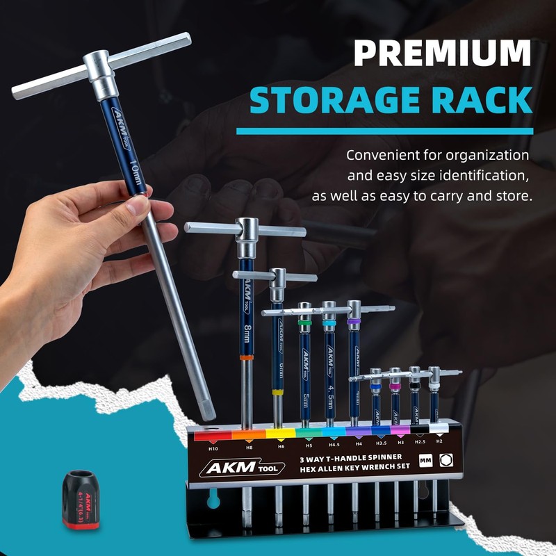 AKM TOOL 11 Pcs 3-Way T-Handle Hex Allen Key Wrench