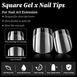 LuckForever Extra Short Square Press On Nail Full Cover Nail Tips Gel Nails Soft Gel Nail Tips 300pc Short Gel x Nails 12 Sizes Clear Nails xs Gel x Nail Tips for Home DIY Nail Salon Soft Gel Tips