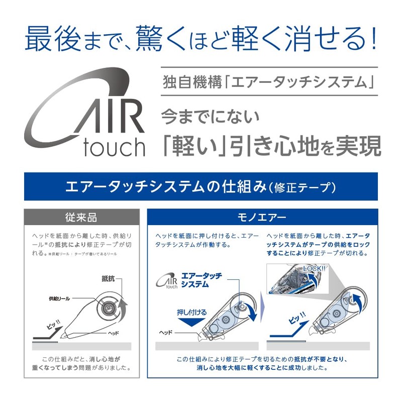 トンボ鉛筆 修正テープ 5mm MONO モノエアー (軽いタッチ・高密着テープ) 使い切りタイプ10m ブルー 3個 KPB-322
