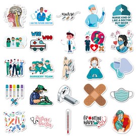 50 Packs Professional Doctor Stickers Water Bottles Laptop Phone Motorcycle Computer Guitar Skateboard Hydroflasks Doctor Vinyl Sticker Waterproof Aesthetic Trendy Decals for Teens Girls Adults