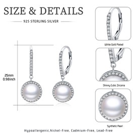 Pearl Drop Earrings 925 Sterling Silver Pearl Hoop Earrings Pearl Jewellery Gifts for Women Girls Daughter