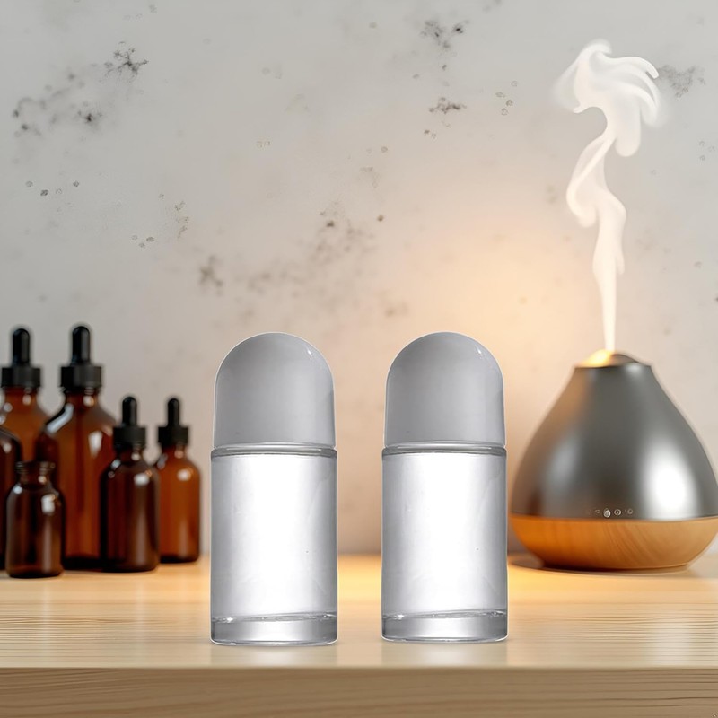 YuanHolumid 2Pcs White 50ML Glass Empty Roller Bottles with Plastic