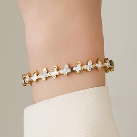 oiasse Gold Bracelet for Women, 18K Gold Titanium Steel Butterfly Cross Clover Heart Snake Bracelets Gifts for Women Teen, One Size, Stainless Steel, Cubic Zirconia