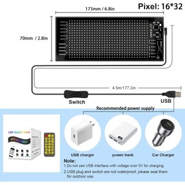 Flexible LED Sign Programmable Scrolling Text & Animation Display, USB Powered, APP-Controlled LED Panel for Cars, Shops, Bars, Parties, Weddings, Festivals – 7"x3" RGB Matrix