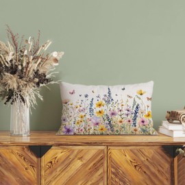 NUTEEN Spring Pillow Covers 12x20 Inch Colorful Floral Butterfly Throw Pillow Covers,Spring Summer Floral Pillowcase Rustic Farmhouse Decorative Cushion Case for Sofa Couch Outdoor