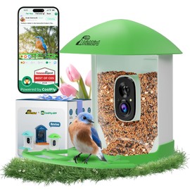 Smart Bird Feeder with Camera, 2K HD Birdwatching Camera with AI Identify Bird Species & Solar Panel, Auto Video Capture & Instant Notifications, Ideal Gifts for Lover, Green