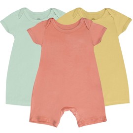 GUISBY Rayon Baby Pajamas, Short Sleeve Footless Rompers, Snap Closure Sleeper for Boy Girls Yellow Light green 12-18 Months 3pc